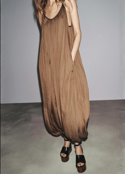 ateliercombinaison DONE Vintgae Pleated Sling Jumpsuits Women V-neck Sleeveless Backless Lantern Female Jumpsuit 2025 Summer New Lady Street Rompers